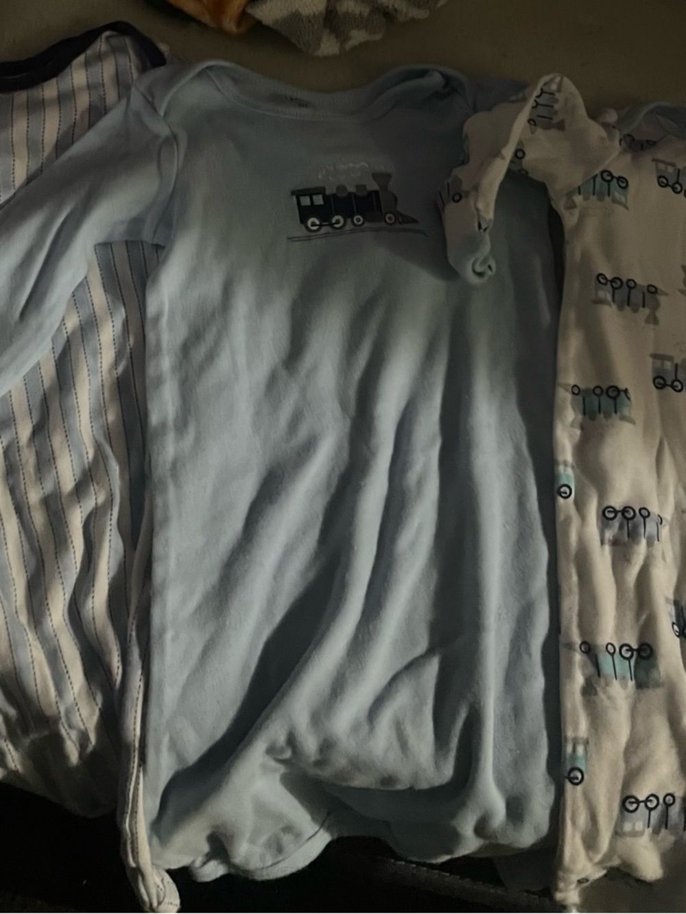 Baby Blue Train Print Long-Sleeve Bodysuit - Unbranded